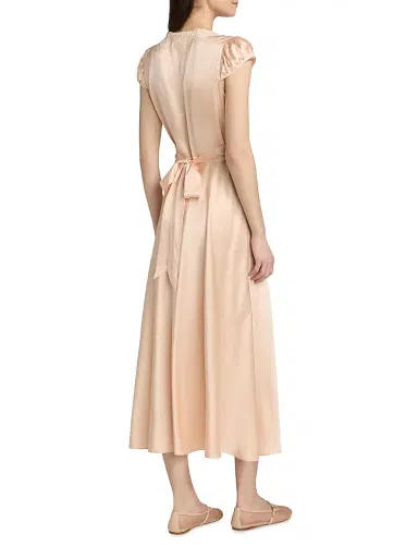 DÔEN Women's Coraline Silk Lace-Trimmed Dress - Peach Sorbet - Size Medium | Thumbnail 5