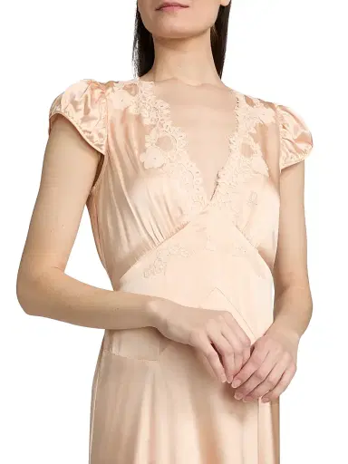 DÔEN Women's Coraline Silk Lace-Trimmed Dress - Peach Sorbet - Size Medium | Thumbnail 6