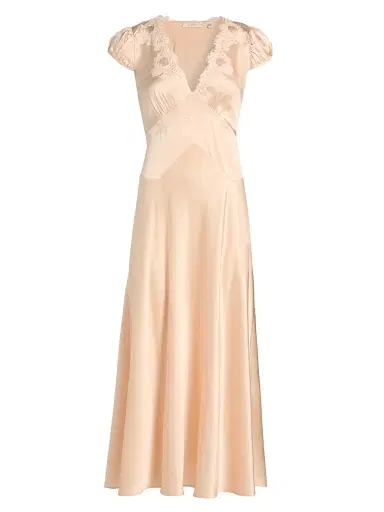 DÔEN Women's Coraline Silk Lace-Trimmed Dress - Peach Sorbet - Size Medium | Thumbnail 1
