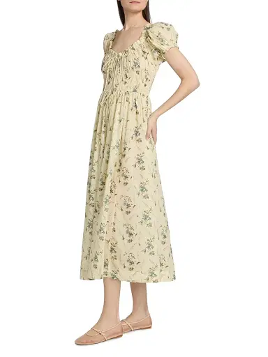 DÔEN Women's Ashlynn Floral Cotton Midi-Dress - Sunshine Prairie Rose - Size Large | Thumbnail 4