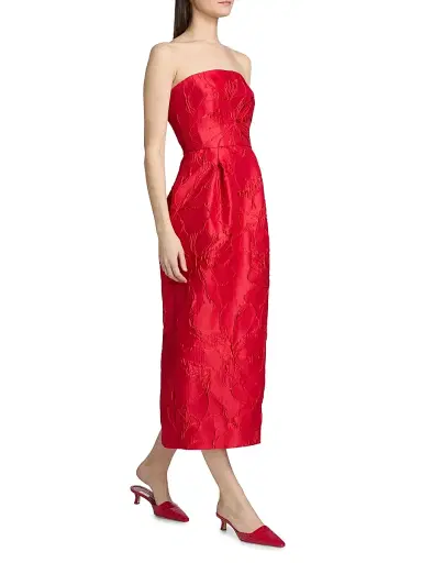 MONIQUE LHUILLIER Women's Floral Jacquard Strapless Cocktail Dress - Poppy - Size 8 | Thumbnail 2