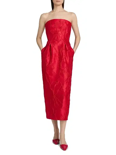MONIQUE LHUILLIER Women's Floral Jacquard Strapless Cocktail Dress - Poppy - Size 8 | Thumbnail 3