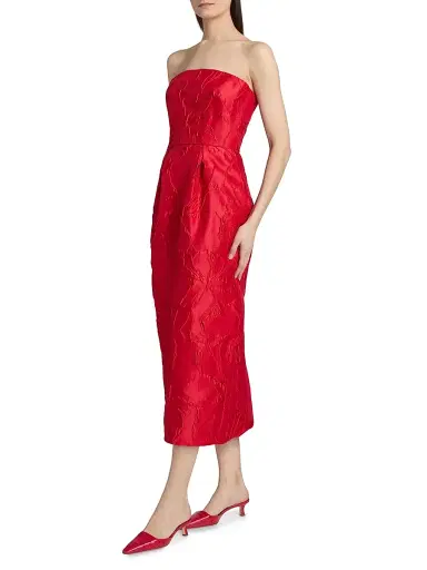 MONIQUE LHUILLIER Women's Floral Jacquard Strapless Cocktail Dress - Poppy - Size 8 | Thumbnail 4