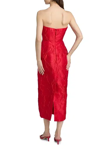 MONIQUE LHUILLIER Women's Floral Jacquard Strapless Cocktail Dress - Poppy - Size 8 | Thumbnail 5