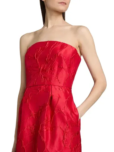 MONIQUE LHUILLIER Women's Floral Jacquard Strapless Cocktail Dress - Poppy - Size 8 | Thumbnail 6