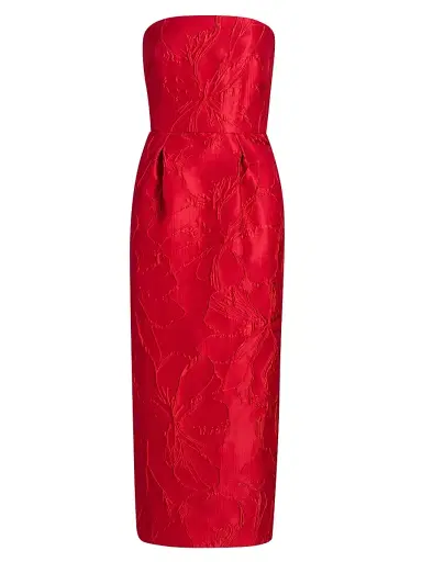 MONIQUE LHUILLIER Women's Floral Jacquard Strapless Cocktail Dress - Poppy - Size 8 | Thumbnail 1