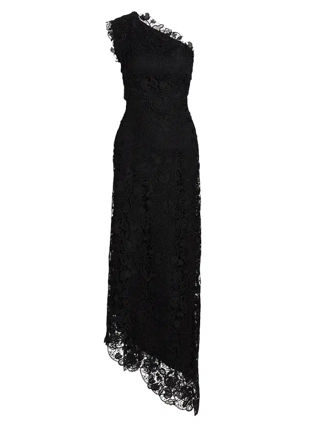 Monique Lhuillier Women's Floral Lace One-Shoulder Cocktail Dress - Noir