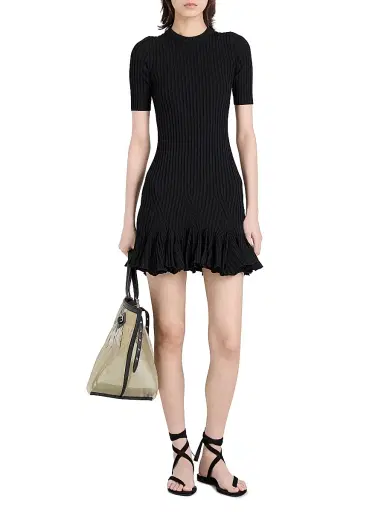 Proenza Schouler Women's Leandra Ribbed Godet-Hem Minidress - Black - Size XL | Thumbnail 2 Proenza Schouler Women's Leandra Ribbed Godet-Hem Minidress - Black - Size XL | Thumbnail 2