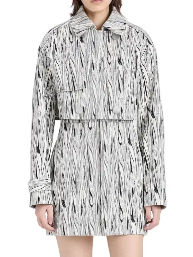 Proenza Schouler Women's Della Marble-Jacquard Crop Jacket - White Multi - Size 12 | Thumbnail 1