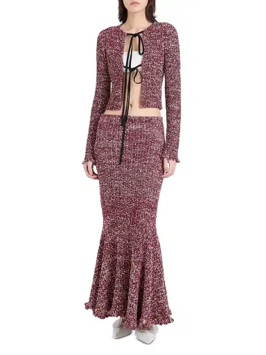 Proenza Schouler Women's Colette Popcorn-Stitch Front-Tie Cotton-Linen Top - Wine Multi - Size Large | Thumbnail 2