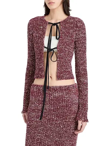 Proenza Schouler Women's Colette Popcorn-Stitch Front-Tie Cotton-Linen Top - Wine Multi - Size Large | Thumbnail 3
