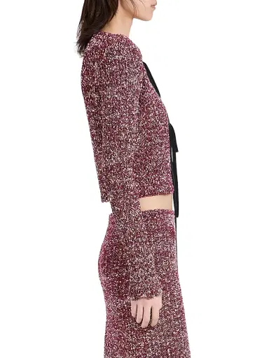 Proenza Schouler Women's Colette Popcorn-Stitch Front-Tie Cotton-Linen Top - Wine Multi - Size Large | Thumbnail 4