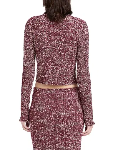 Proenza Schouler Women's Colette Popcorn-Stitch Front-Tie Cotton-Linen Top - Wine Multi - Size Large | Thumbnail 5