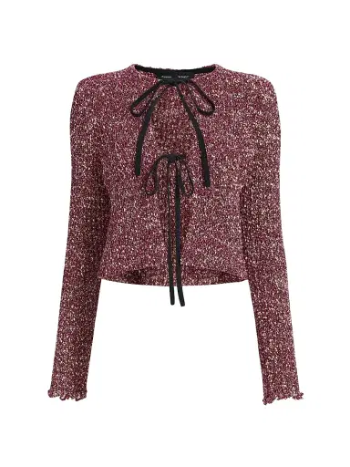 Proenza Schouler Women's Colette Popcorn-Stitch Front-Tie Cotton-Linen Top - Wine Multi - Size Large | Thumbnail 1