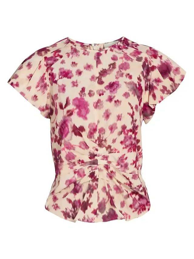 Isabel Marant Women's Tullya Floral Stretch-Silk Gathered Top - Pink