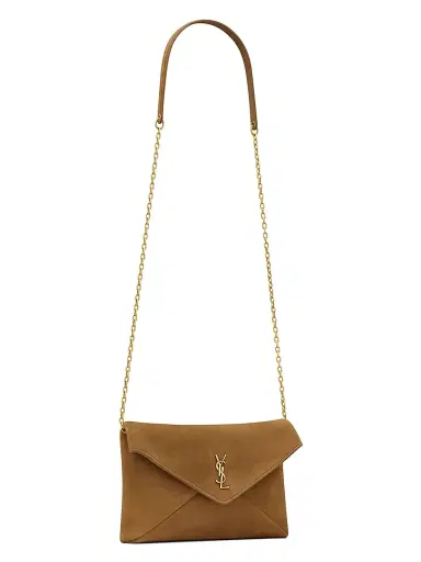 Saint Laurent Women's Cassandre Chain Pouch in Suede - Caramel Cognac | Thumbnail 5