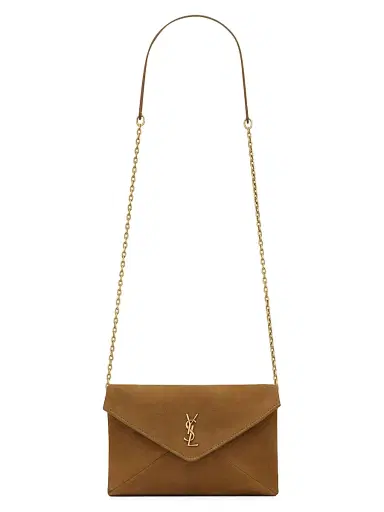 Saint Laurent Women's Cassandre Chain Pouch in Suede - Caramel Cognac | Thumbnail 1