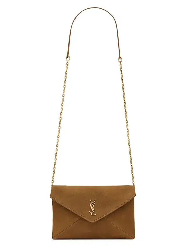 Saint Laurent Women's Cassandre  Chain Pouch in Suede - Caramel Cognac