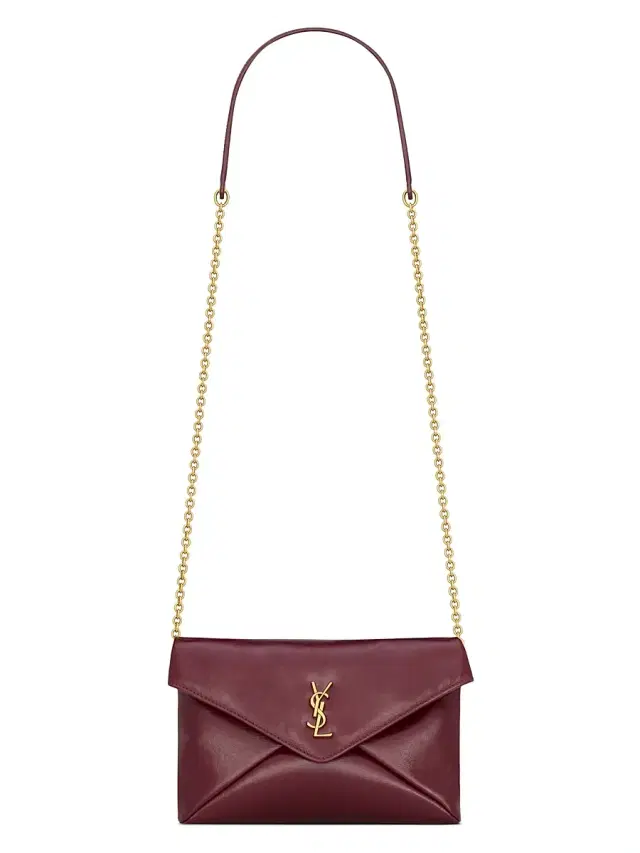 Saint Laurent Women's Cassandre Small Chain Pouch in Shiny Leather - Dark Ruby