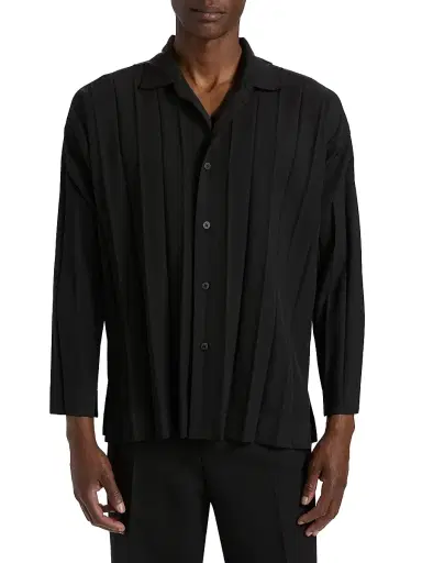 Homme Plissé Issey Miyake Men's Edge Ensemble Hand-Pleated Shirt - Black | Thumbnail 3