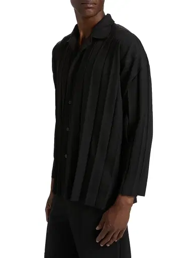 Homme Plissé Issey Miyake Men's Edge Ensemble Hand-Pleated Shirt - Black | Thumbnail 4