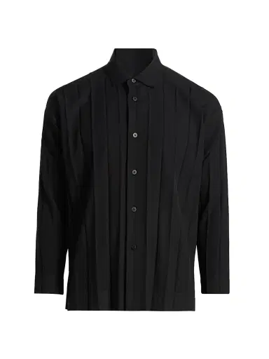Homme Plissé Issey Miyake Men's Edge Ensemble Hand-Pleated Shirt - Black | Thumbnail 1