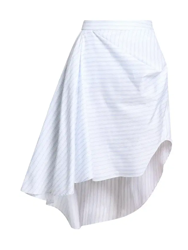 Women's Asymmetric Draped Striped Cotton Midi-Skirt - White Blue