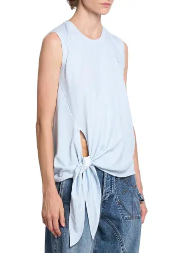 JW Anderson Women's Knotted-Hem Cotton Tank - White Light Blue | Thumbnail 3 JW Anderson Women's Knotted-Hem Cotton Tank - White Light Blue | Thumbnail 3