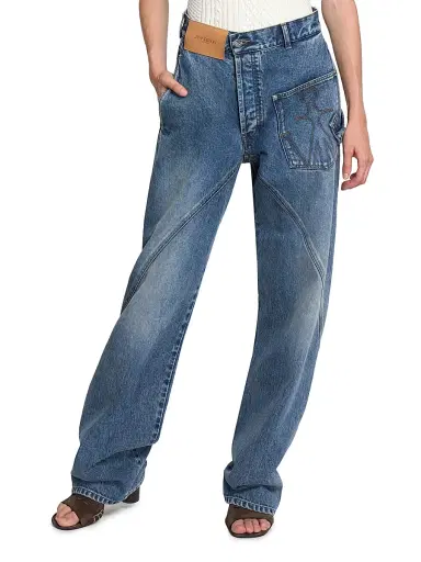JW Anderson Women's Twisted Barrel-Leg Jeans - Mid Blue | Thumbnail 3 JW Anderson Women's Twisted Barrel-Leg Jeans - Mid Blue | Thumbnail 3