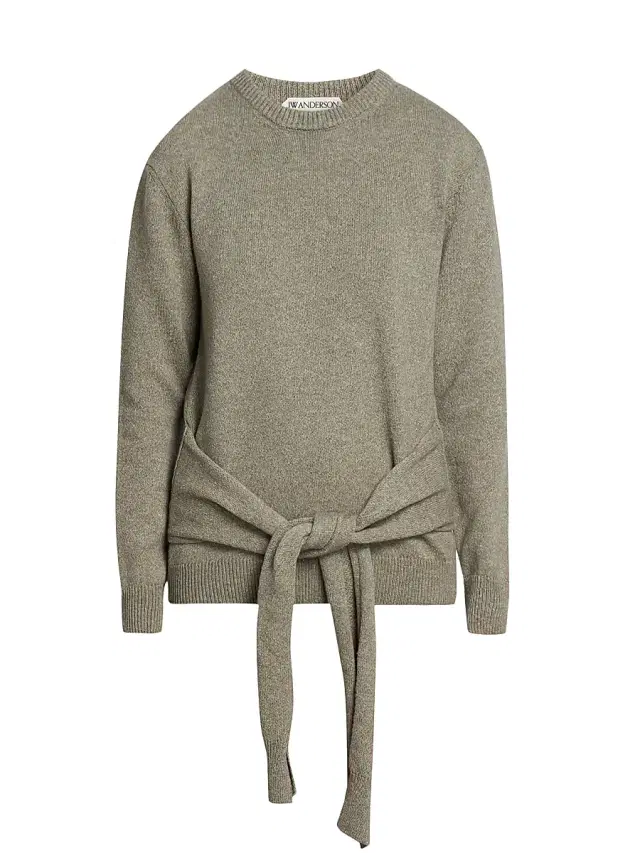 JW Anderson Women's Waist-Tie Wool-Cotton Crewneck Sweater - Sage