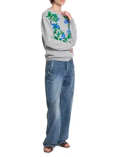 JW Anderson Women's X Pringle Floral Cashmere Crewneck Sweater - Mid Grey Melange | Thumbnail 2