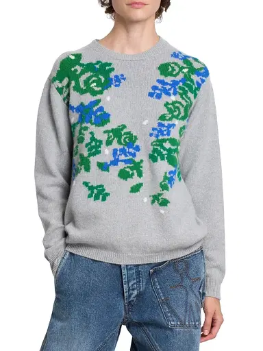 JW Anderson Women's X Pringle Floral Cashmere Crewneck Sweater - Mid Grey Melange | Thumbnail 3