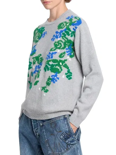 JW Anderson Women's X Pringle Floral Cashmere Crewneck Sweater - Mid Grey Melange | Thumbnail 4