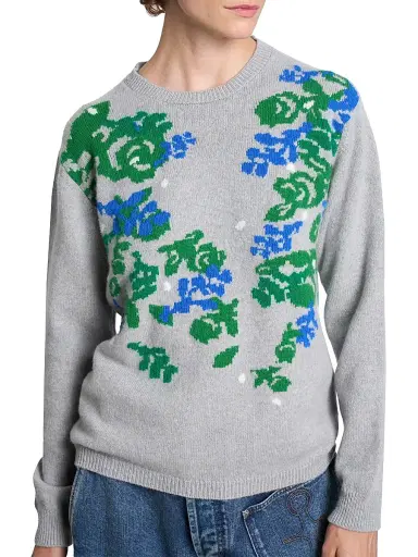 JW Anderson Women's X Pringle Floral Cashmere Crewneck Sweater - Mid Grey Melange | Thumbnail 6