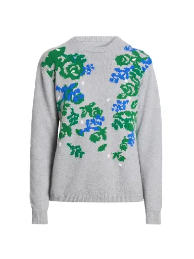 JW Anderson Women's X Pringle Floral Cashmere Crewneck Sweater - Mid Grey Melange | Thumbnail 1