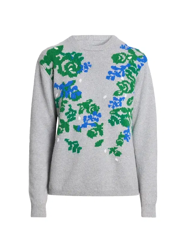 JW Anderson Women's  X Pringle Floral Cashmere Crewneck Sweater - Mid Grey Melange