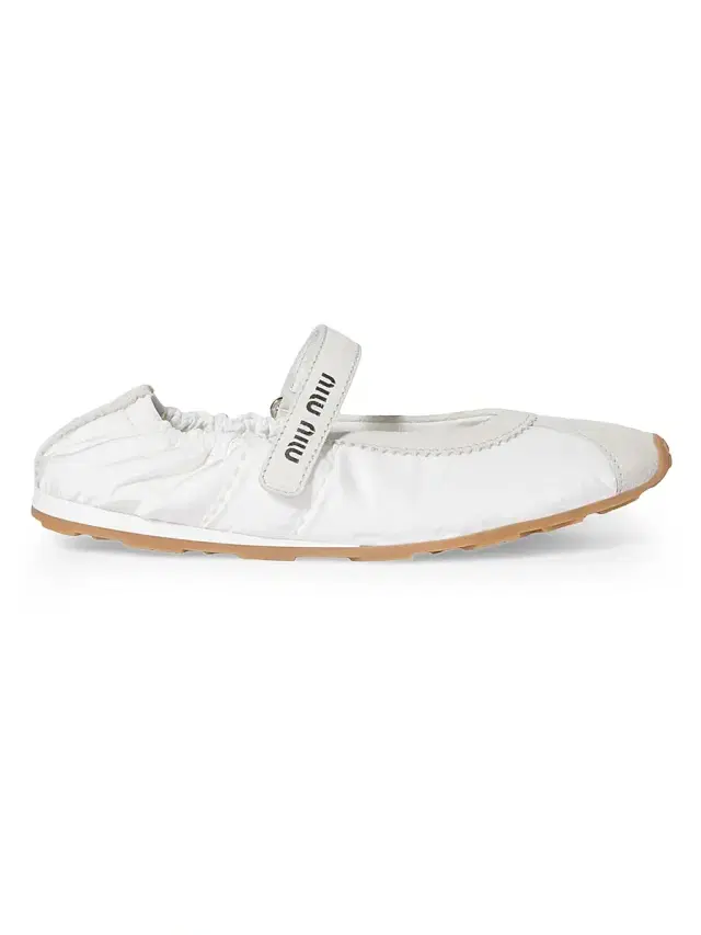 Miu Miu Women's Plume Technical Fabric and Suede Ballerinas - White