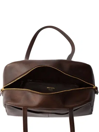 Prada Women's Carry Large Antiqued Leather Top-Handle Bag - Brown | Thumbnail 4