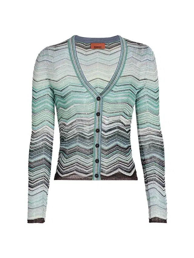 Women's Chevron Metallic Knit Cardigan - Turquoise Tones