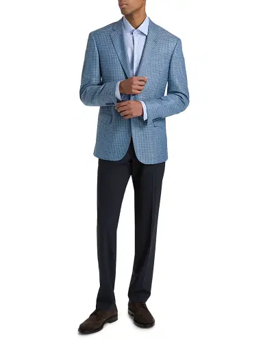 Emporio Armani Men's Textured Houndstooth Sport Coat - Light Blue - Size 40 | Thumbnail 2
