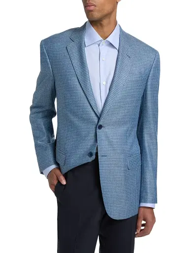 Emporio Armani Men's Textured Houndstooth Sport Coat - Light Blue - Size 40 | Thumbnail 3