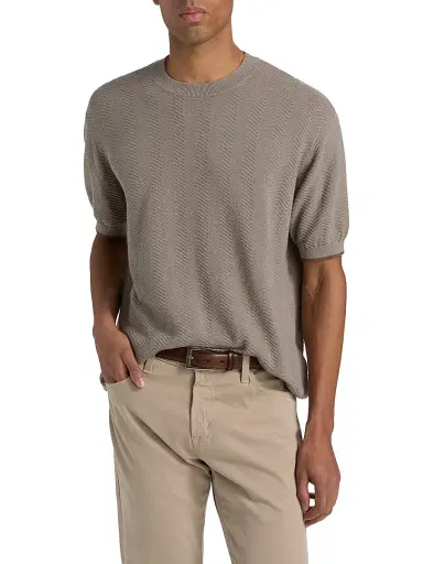 Emporio Armani Men's Tipped-Trim Textured Chevron Sweater - Morning Dove Chevron | Thumbnail 3 Emporio Armani Men's Tipped-Trim Textured Chevron Sweater - Morning Dove Chevron | Thumbnail 3