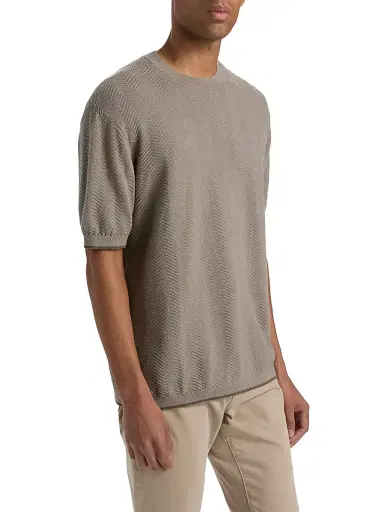 Emporio Armani Men's Tipped-Trim Textured Chevron Sweater - Morning Dove Chevron | Thumbnail 4 Emporio Armani Men's Tipped-Trim Textured Chevron Sweater - Morning Dove Chevron | Thumbnail 4
