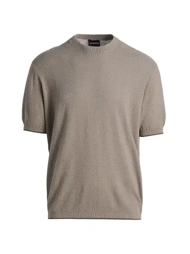 Emporio Armani Men's Tipped-Trim Textured Chevron Sweater - Morning Dove Chevron | Thumbnail 1 Emporio Armani Men's Tipped-Trim Textured Chevron Sweater - Morning Dove Chevron | Thumbnail 1