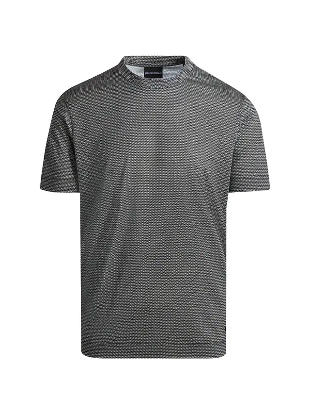Emporio Armani Men's Wave Print Crewneck T-Shirt - White Navy