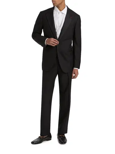 Isaia Men's Peak-Lapel Wool Tuxedo - Black - Size 38 | Thumbnail 2