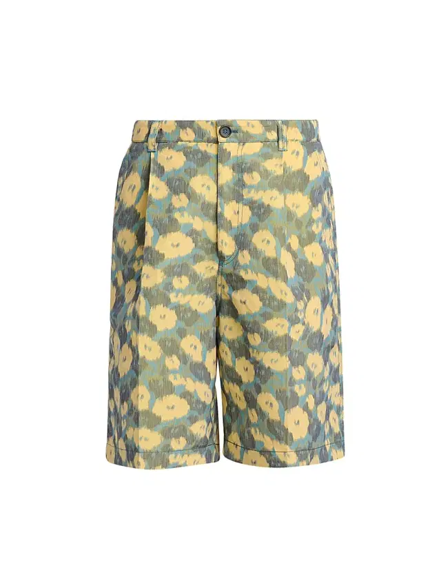 Men's Floral Linen Wide-Leg Bermuda Shorts - Cobalt
