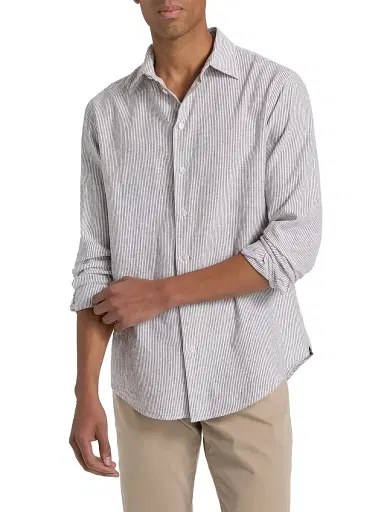 Emporio Armani Men's Striped Linen-Cotton Sport Shirt - Vertical Stripes - Size Large | Thumbnail 3 Emporio Armani Men's Striped Linen-Cotton Sport Shirt - Vertical Stripes - Size Large | Thumbnail 3