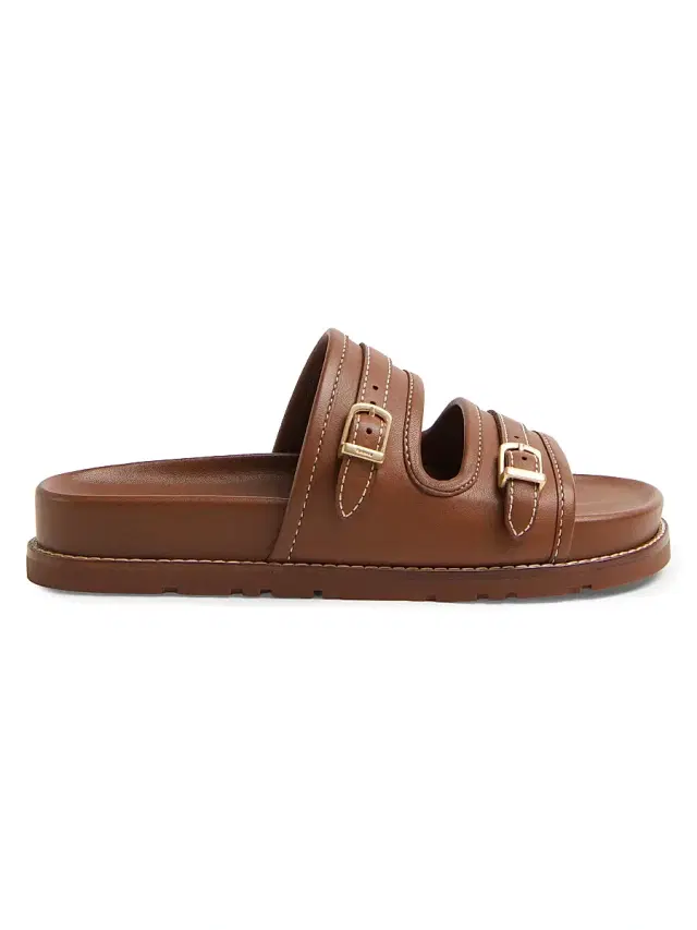 SIMKHAI Women's Aura Leather Slide Sandals - Sequoia