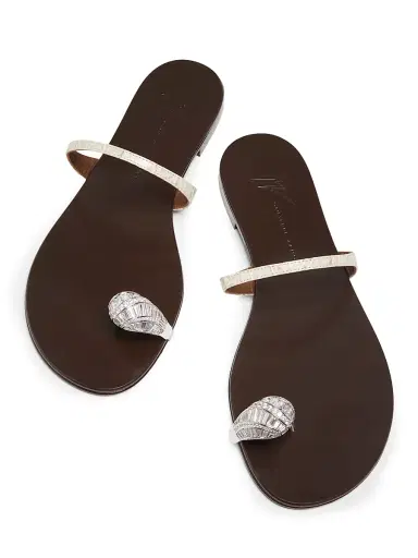 Giuseppe Zanotti Women's Swarovski-Crystal Leather Flat Sandals - | Thumbnail 4 Giuseppe Zanotti Women's Swarovski-Crystal Leather Flat Sandals - | Thumbnail 4